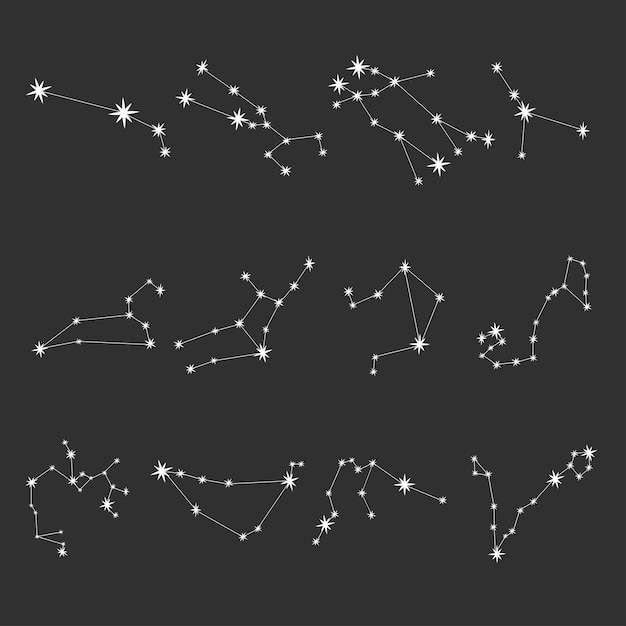 Set with Constellations in vector illustration Isolated Aquarius Capricorn Sagittarius Scorpio