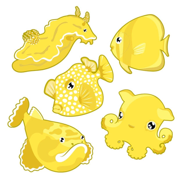 Set with Cute Yellow Sea animals