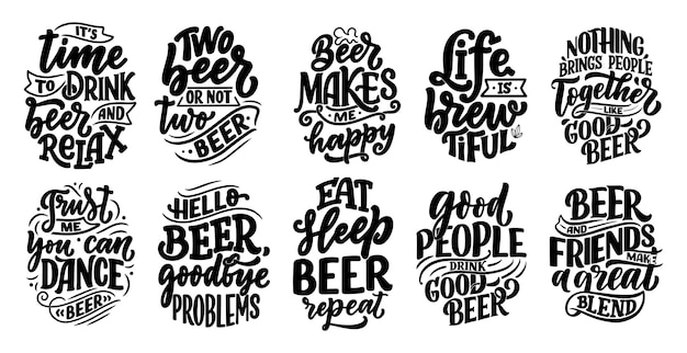 Set with lettering quotes about beer