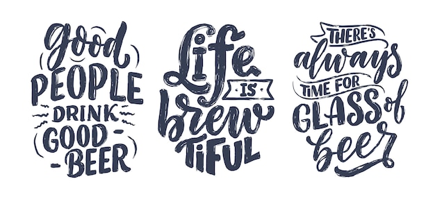 Set with lettering quotes about beer