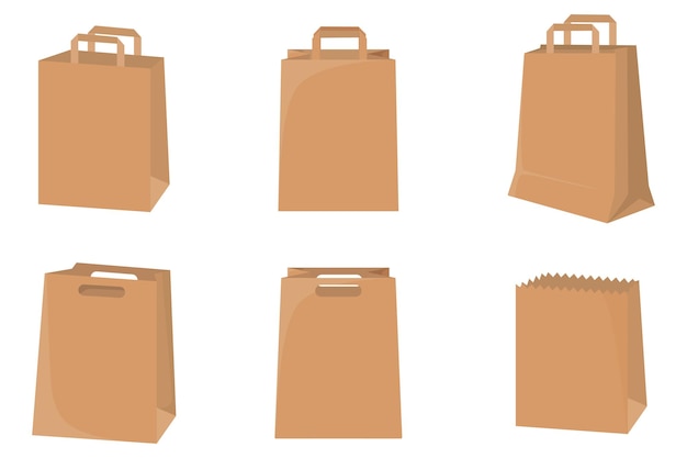 A set with paper bags for food Vector illustration of a paper bag for a supermarket with food