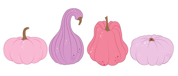 Set with pink and purple pumpkins. Halloween decoration.