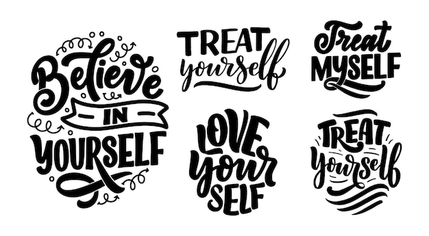 Set with selfcare lettering quotes for blog or sale. Time to something nice.