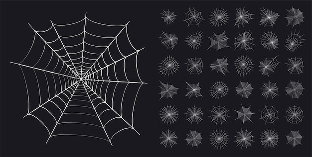 Set with spider web icons. Halloween decoration with cobweb. Spiderweb flat vector illustration