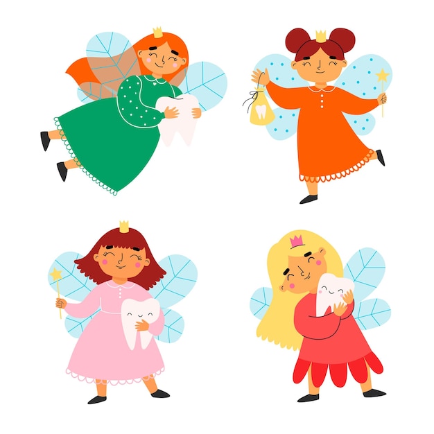 Set with tooth fairies. Vector illustration