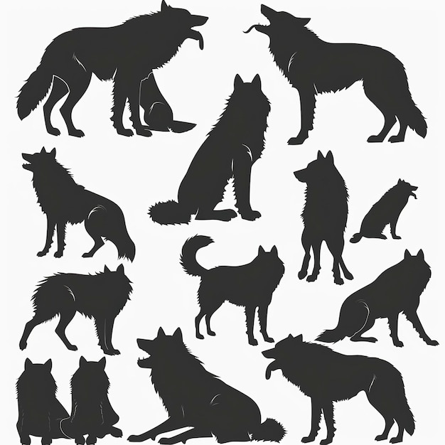 Set of wolf silhouettes isolated vector