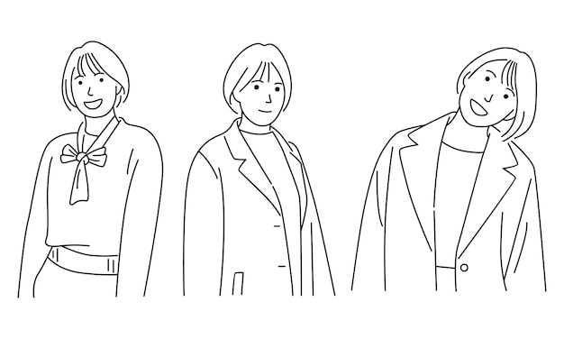 Set of woman character line art illustration