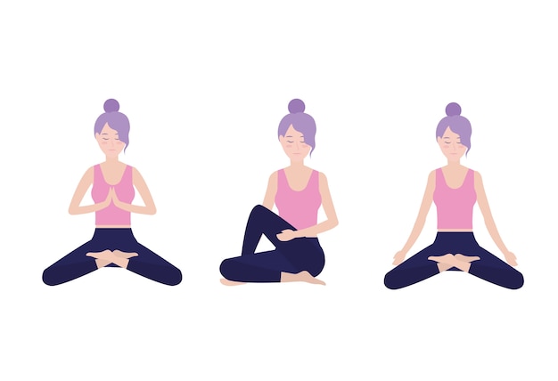 Set woman practice yoga meditation