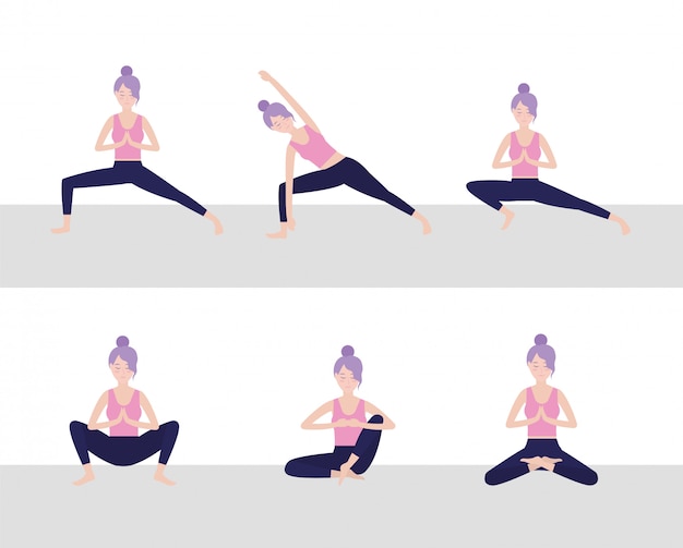 Vector set woman practice yoga position balance