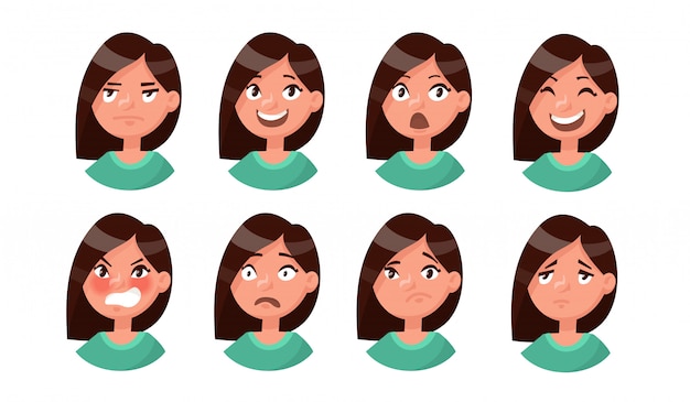 Set of woman's emotions. Facial expression. Girl Avatar.