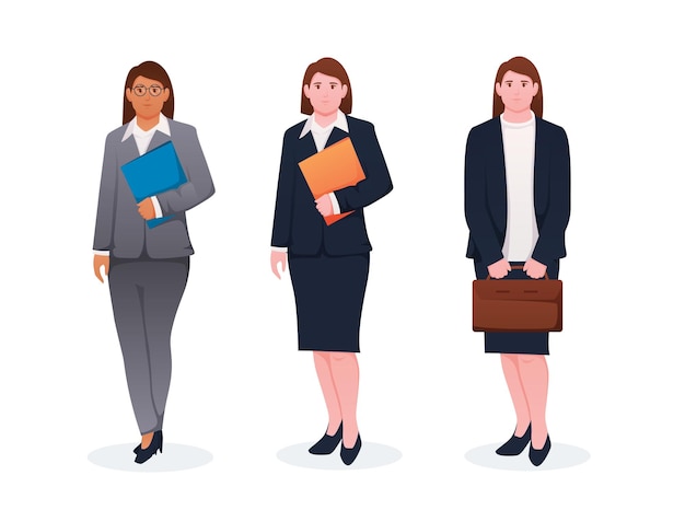 set of woman in suit business woman illustration