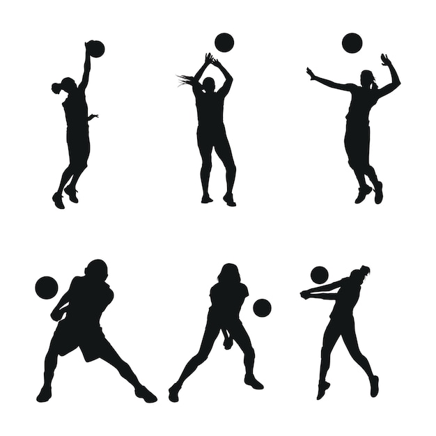 Set Woman volly ball beach or team work logo illustration 