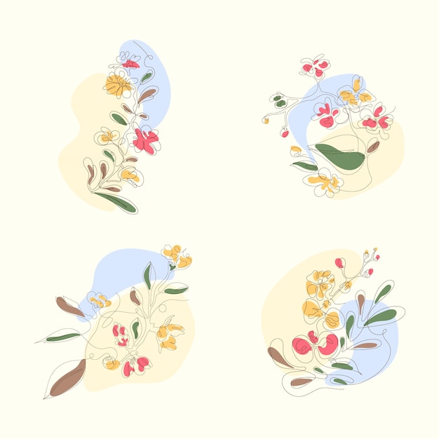 Set of women in elegant Floral line art style