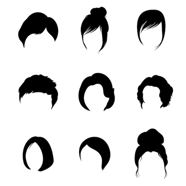 Set of Women Hair - Short Haircut - Women Hairstyle - Silhouette Vector Illustration