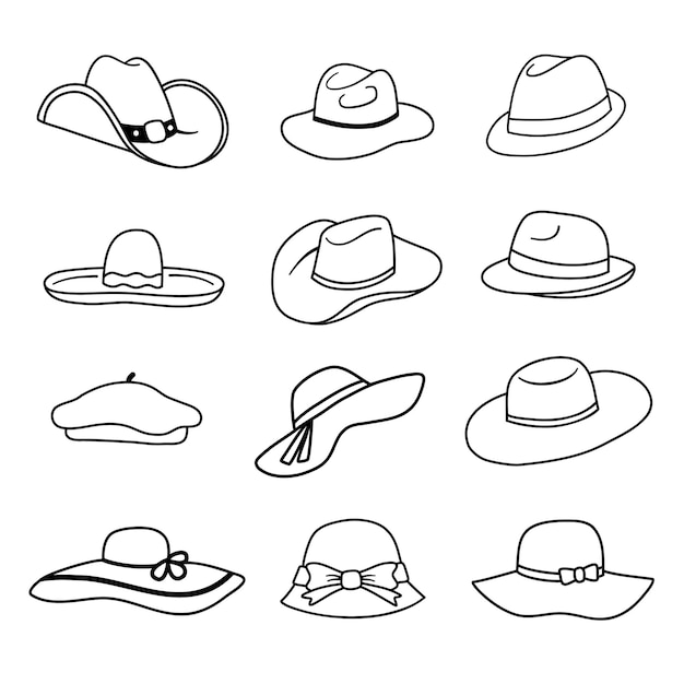 Set of Women and Man hats in line art style