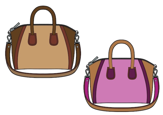 Set of women's classic leather bag. Colored sketch.