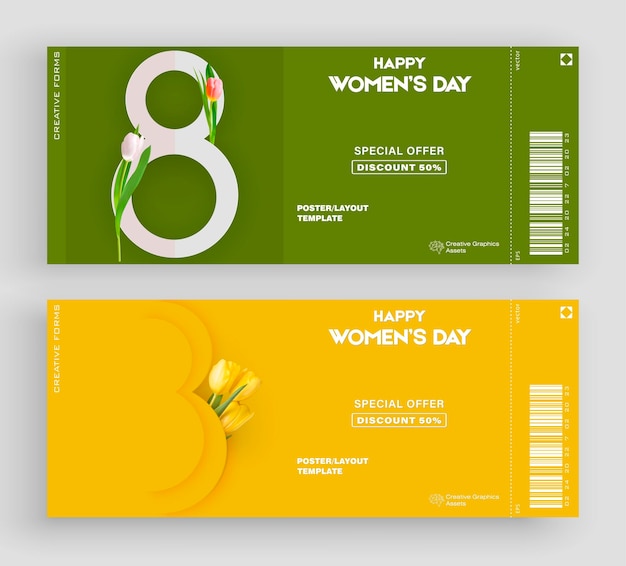 Set of Women's Day ticket or greeting card.Greeting card for 8 March.For brochures,postcards,tickets