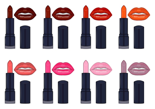 Set of womens lipsticks in different shades