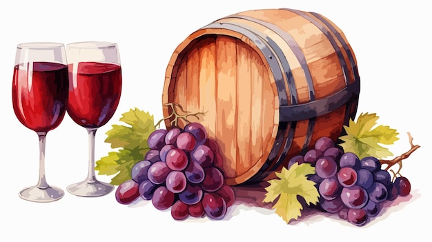 Set of Wooden Barrel and a Glass of Red Wine