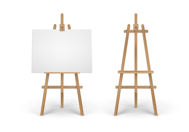 Set of Wooden Brown Sienna Easel with Empty Canvases