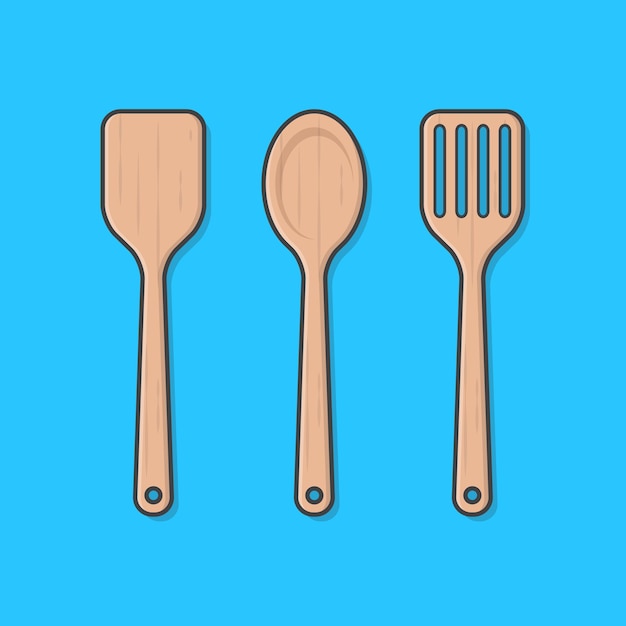 Set Of Wooden Kitchen Spatula  isolated on blue