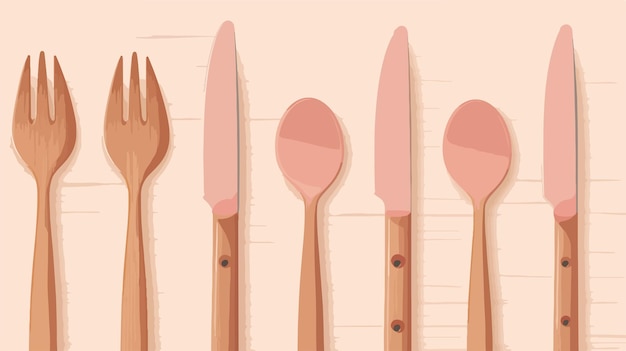 Vector a set of wooden spoons with wooden spoons and spoons