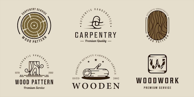 Set of woodwork carpentry logo vector vintage illustration template icon graphic design bundle collection of various handcrafted carpenter sign or symbol for industry company