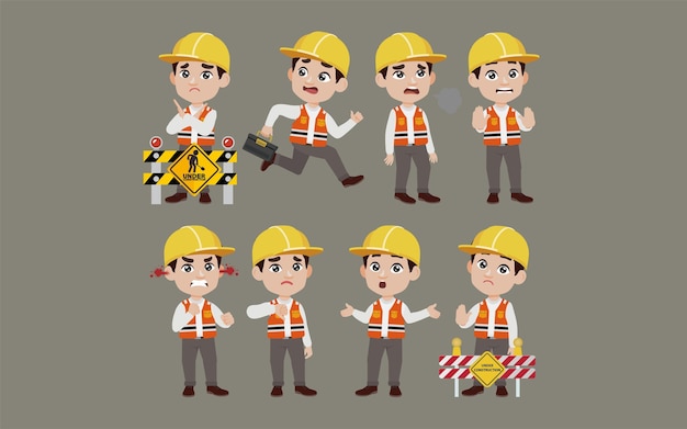 Set of worker with different poses