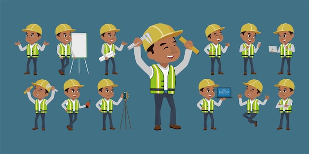 Set of worker with different poses