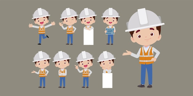 Set of worker with different poses