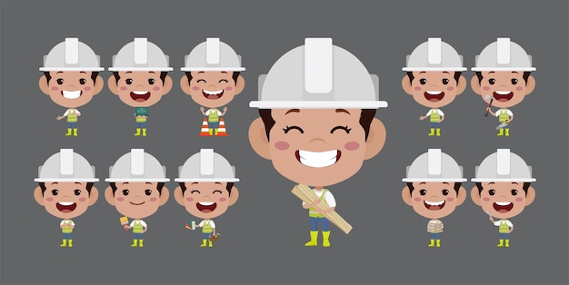 Set of worker with different poses