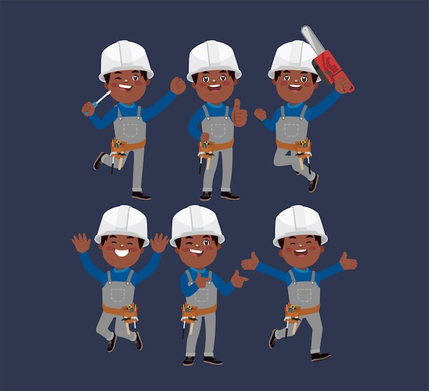 Set of worker with different poses