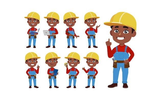 Set of worker with different poses