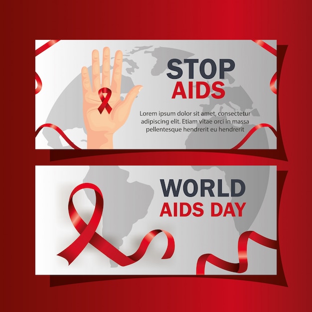 Set  world aids day with decoration