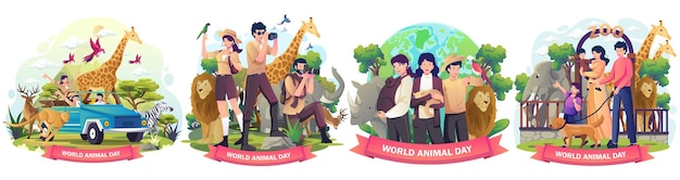 Set of World Animal Day Wildlife Day Animals on the planet Animals around the world illustration