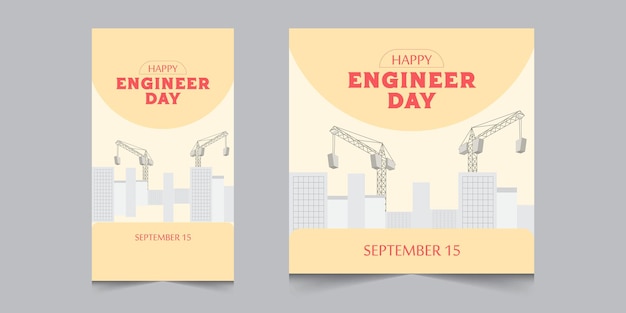 Vector set of world engineers day instagram square banner and stories template eps vector illustration