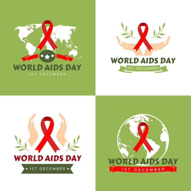 Set of world hiv aids day logo template vector illustration in green background