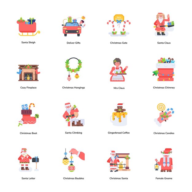 Set of Xmas Celebration Flat Icons