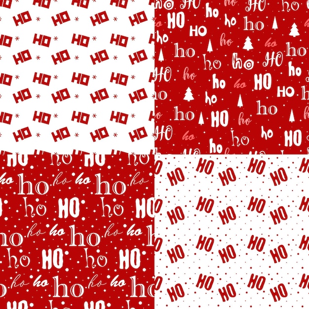 Set xmas seamless pattern with text ho ho ho with red background Hand lettering greeting Christmas