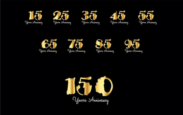 Set Year Anniversary Celebration Gold and Black Color Vector Template Design Illustration