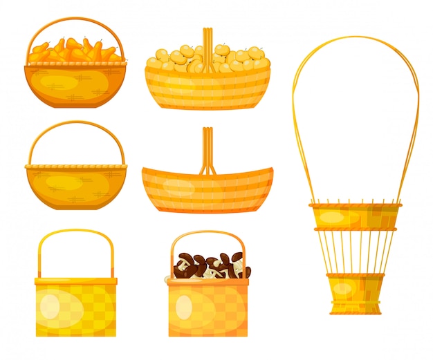 Set of yellow baskets of willow twig.