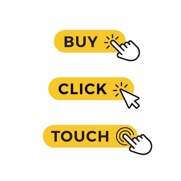 Set of yellow buttons for purchase, selection or registration. Graphic element for web design. Vector icons