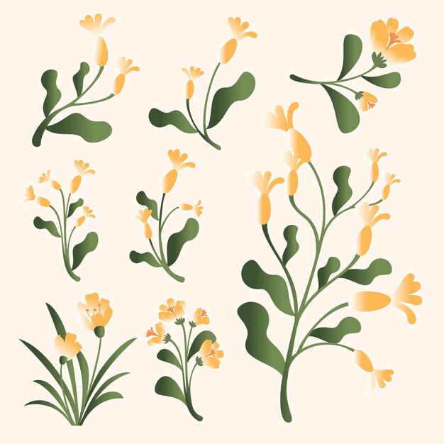 A set of yellow flowers on a beige background.