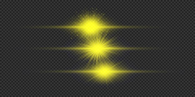 Vector set of yellow horizontal light effects of lens flares