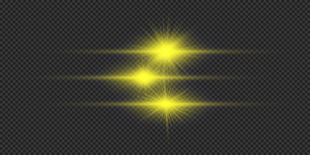 Vector set of yellow horizontal light effects of lens flares