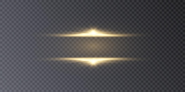 A set of yellow lights with a glare on a transparent background.