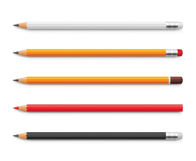 Set of yellow pencils, red and black, sharpened with a rubber band and without   .