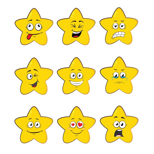 Vector set yellow star face emotion funny vector design