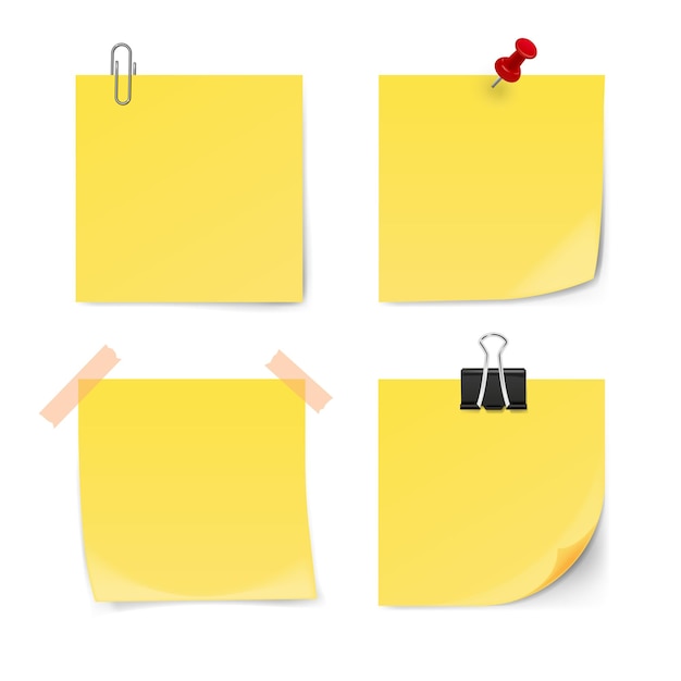 Set of yellow sticky notes isolated on white background