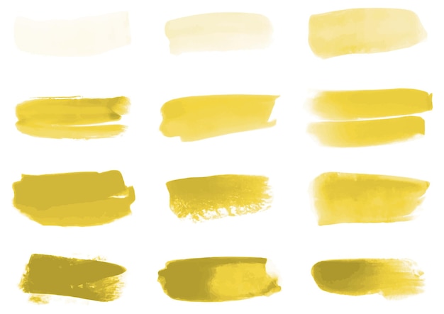 Set of yellow watercolor brush stroke